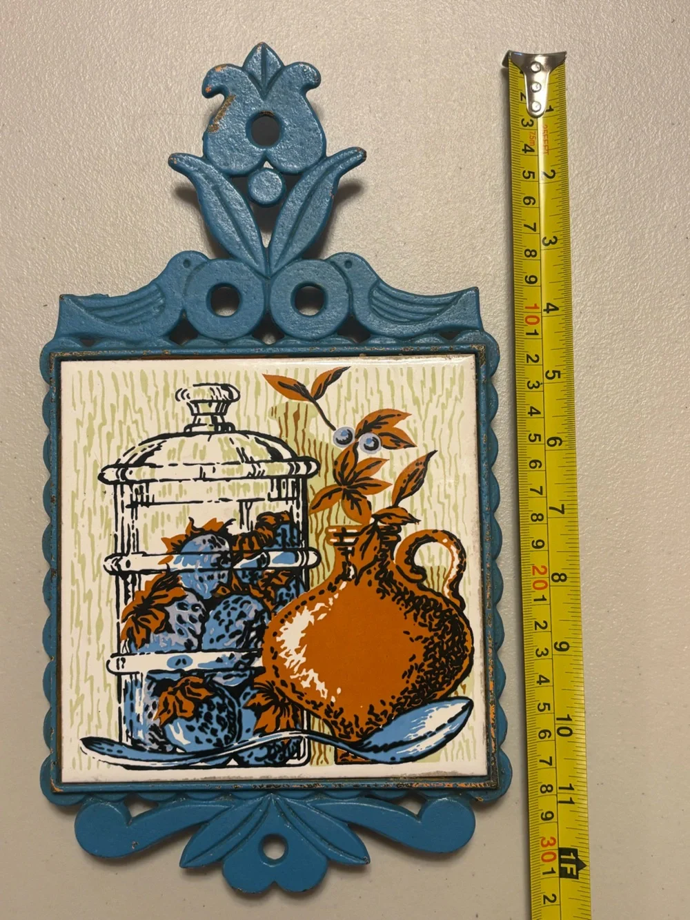 Vintage Mid Century Japan Cast Iron Ceramic  Trivet